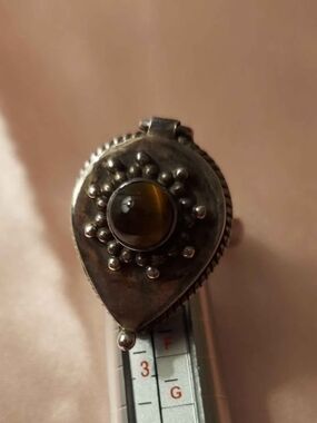 Sterling Vintage Teardrop Poison Ring with Brown Tiger's Eye Center